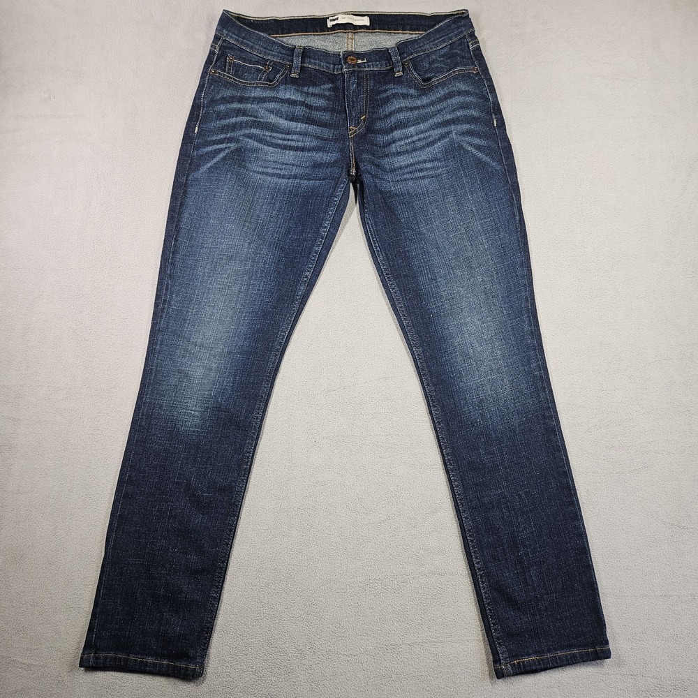 Levis 524 Too Superlow Jeans Womens 11 Blue Skinny Dark Wash Stretch Whiskering